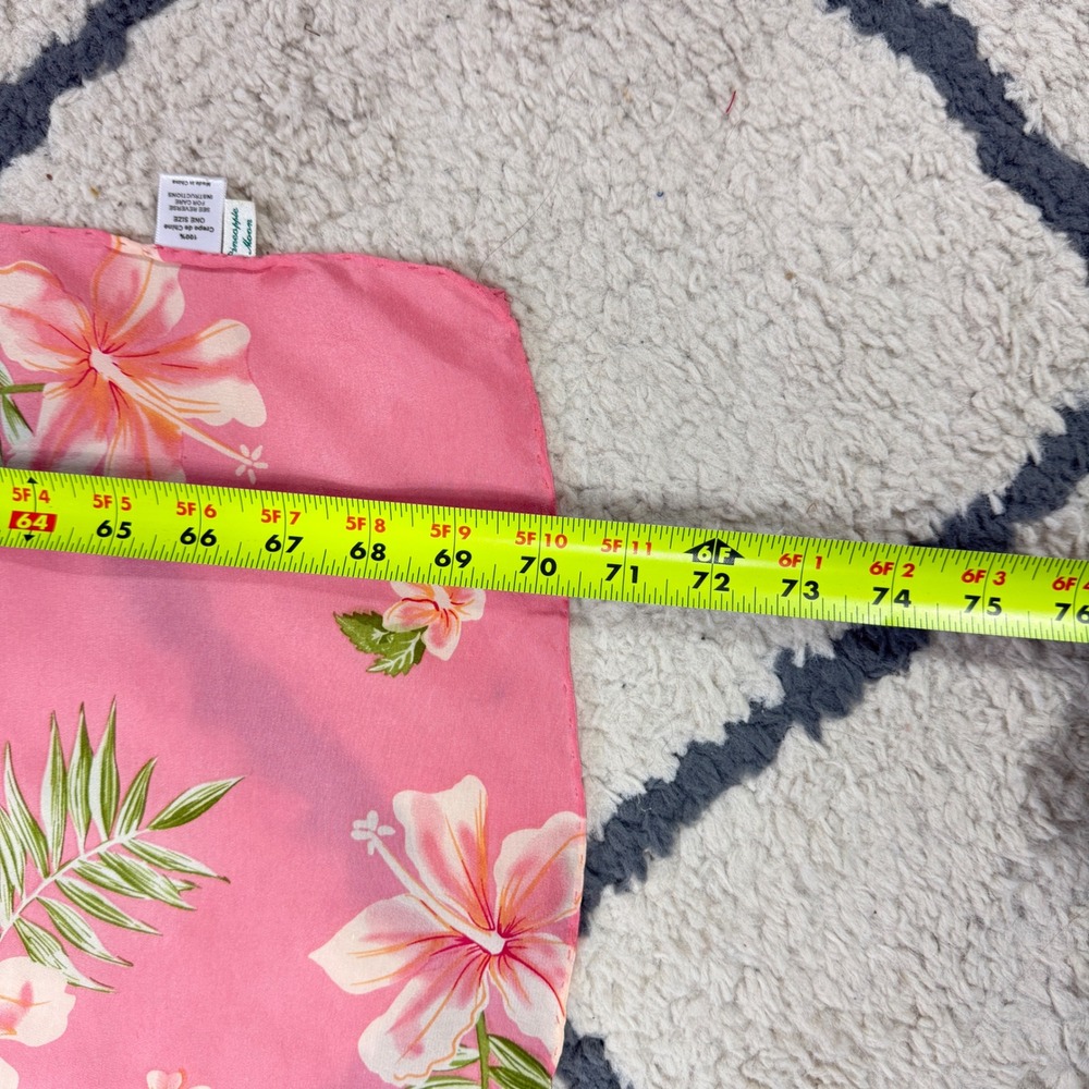 Pineapple Moon Womens OS Tropical Crepe Scarf Wrap Pink Hibiscus Hand Roll - Picture 8 of 13